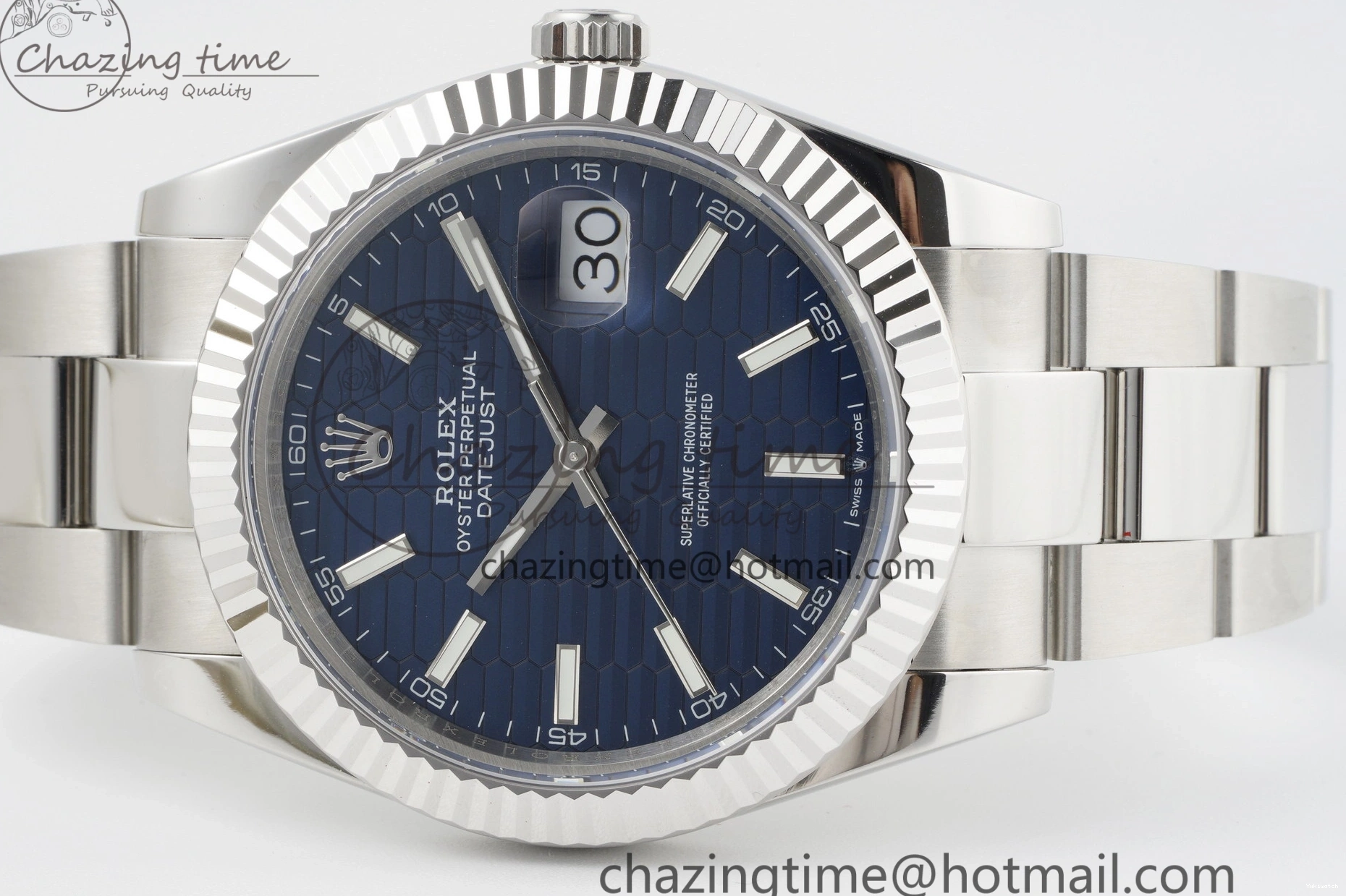 Bracelet Steel JDF DateJust on SS Dial Blue V2 VR3235 41 904L Oyster Textured 0309